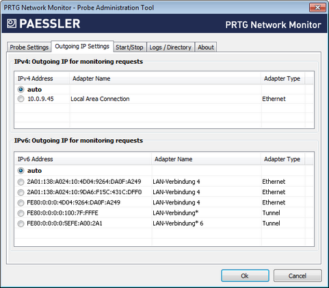 PRTG Probe Administrator Outgoing IP Settings