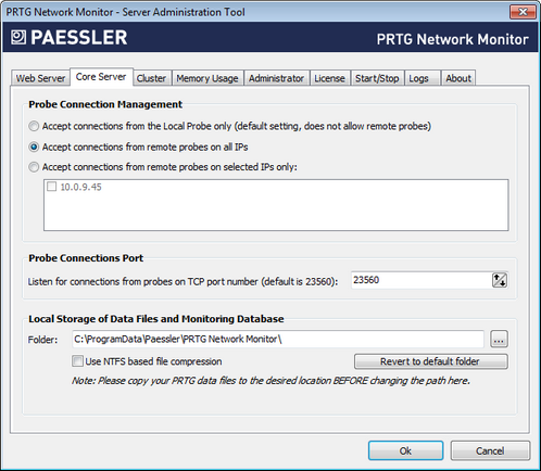 Core Server Settings in PRTG Server Administrator Core Server Settings in PRTG Server Administrator